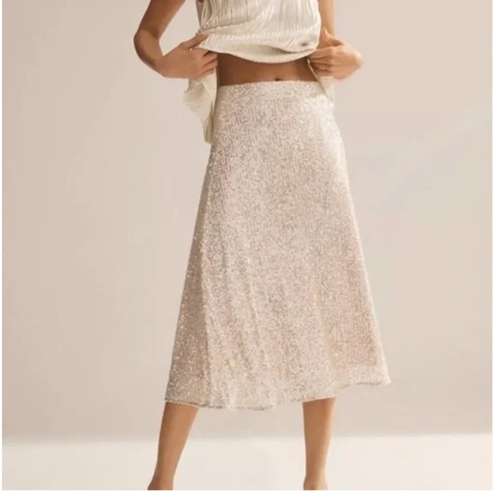 Anthropologie Cream Lace Midi Skirt